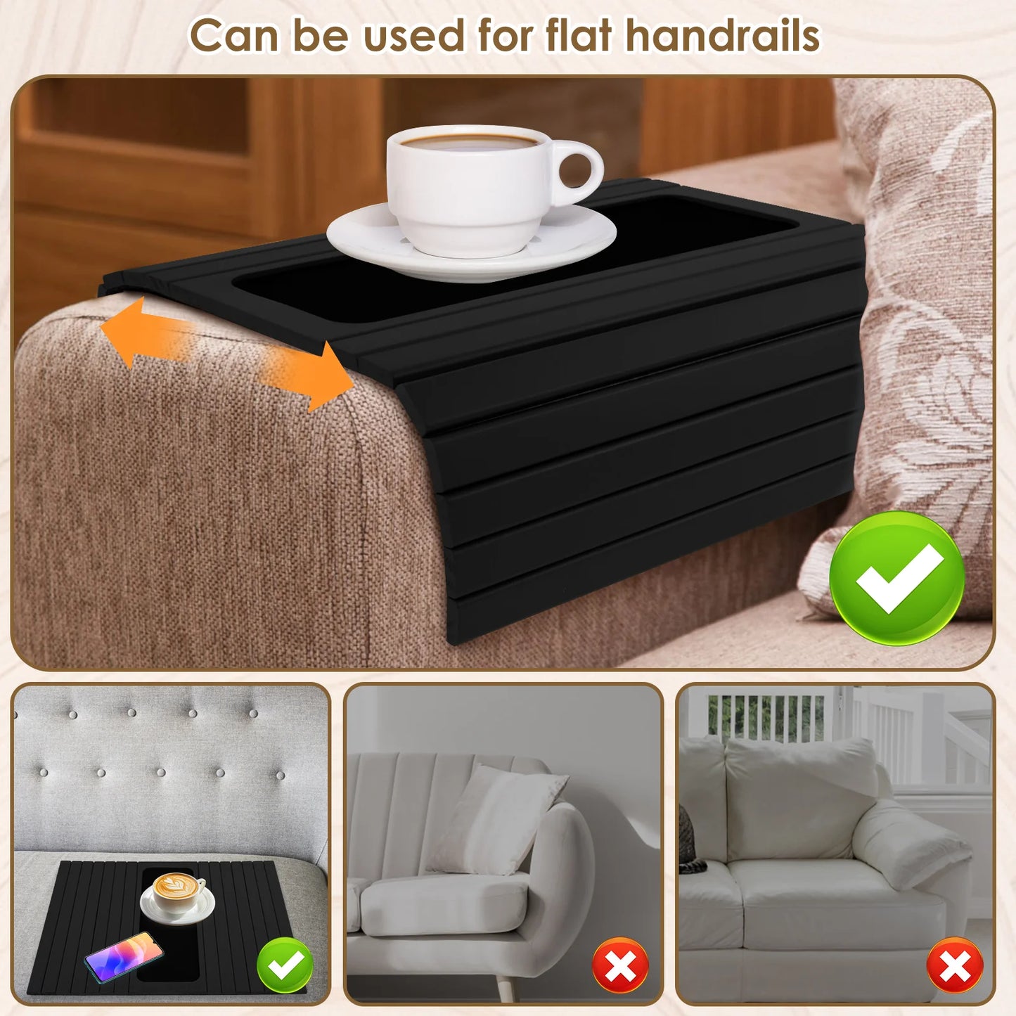 Wooden Sofa Arm Tray – Folding Design, Sturdy & Convenient Tray for Storage and Home Use