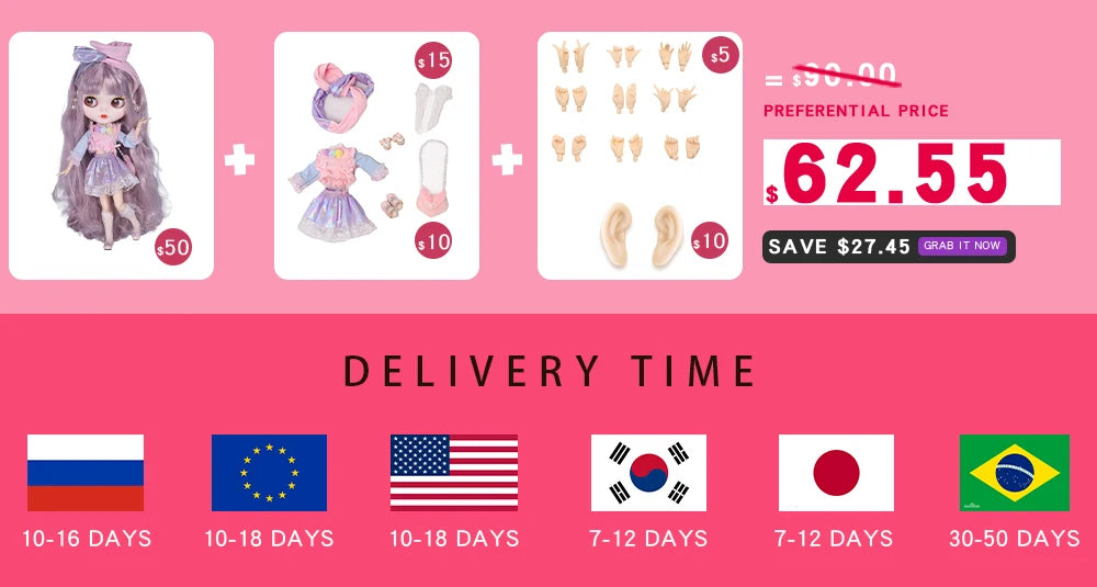 ICY DBS Blyth Doll – 1/6 Joint Body BJD Anime Doll, 30cm White Skin Matte Face Special Combo Toy