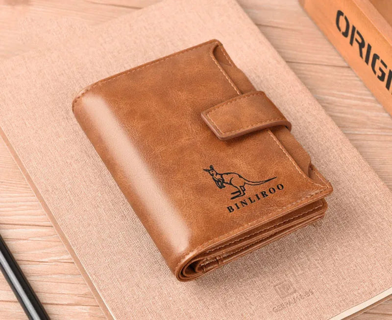 Luxury Leather Men’s Short Wallet – RFID Card Holder with Zipper Coin Purse Portable Billfold