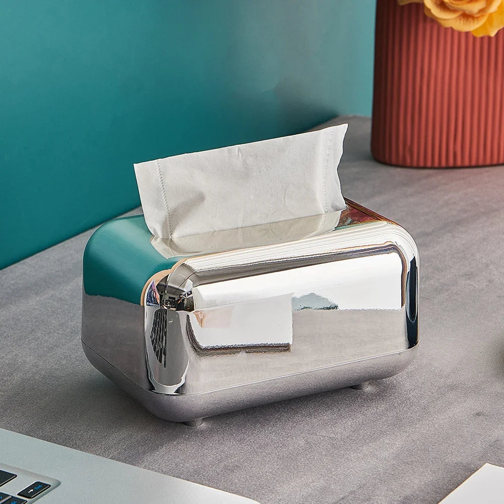 Luxury Golden Tissue Box – Desktop Napkin Holder & Paper Organizer for Home, Kitchen & Office