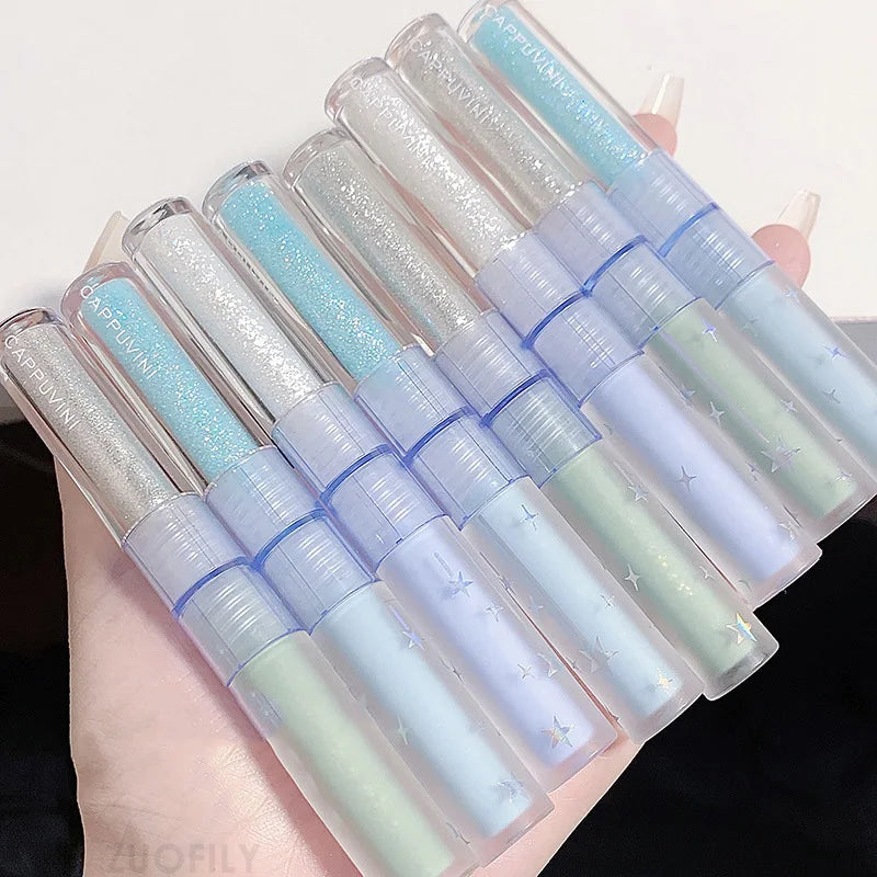2-in-1 Double Head Glitter Liquid Eyeshadow – Waterproof Matte Blue Green Lightweight Summer Eye Makeup