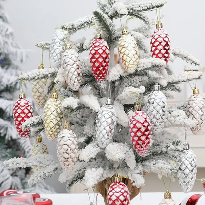 5-Piece Christmas Pine Cone Ball Ornaments – Painted Hanging Pendants for Tree Decoration & Holiday Home Gift