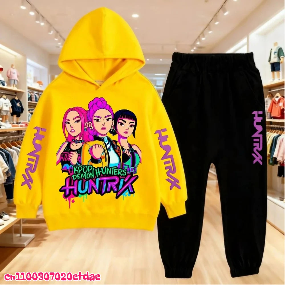 Children’s KPop Demon Hunters Hoodie & Pants Set – Autumn & Winter Casual Outerwear for Boys & Girls, Ages 3-12 Gift