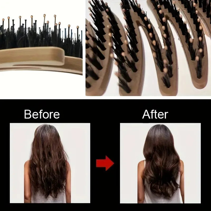 Long-Handle Bristle Hair Brush - Anti-Static Volumizing Comb for All Hair Types