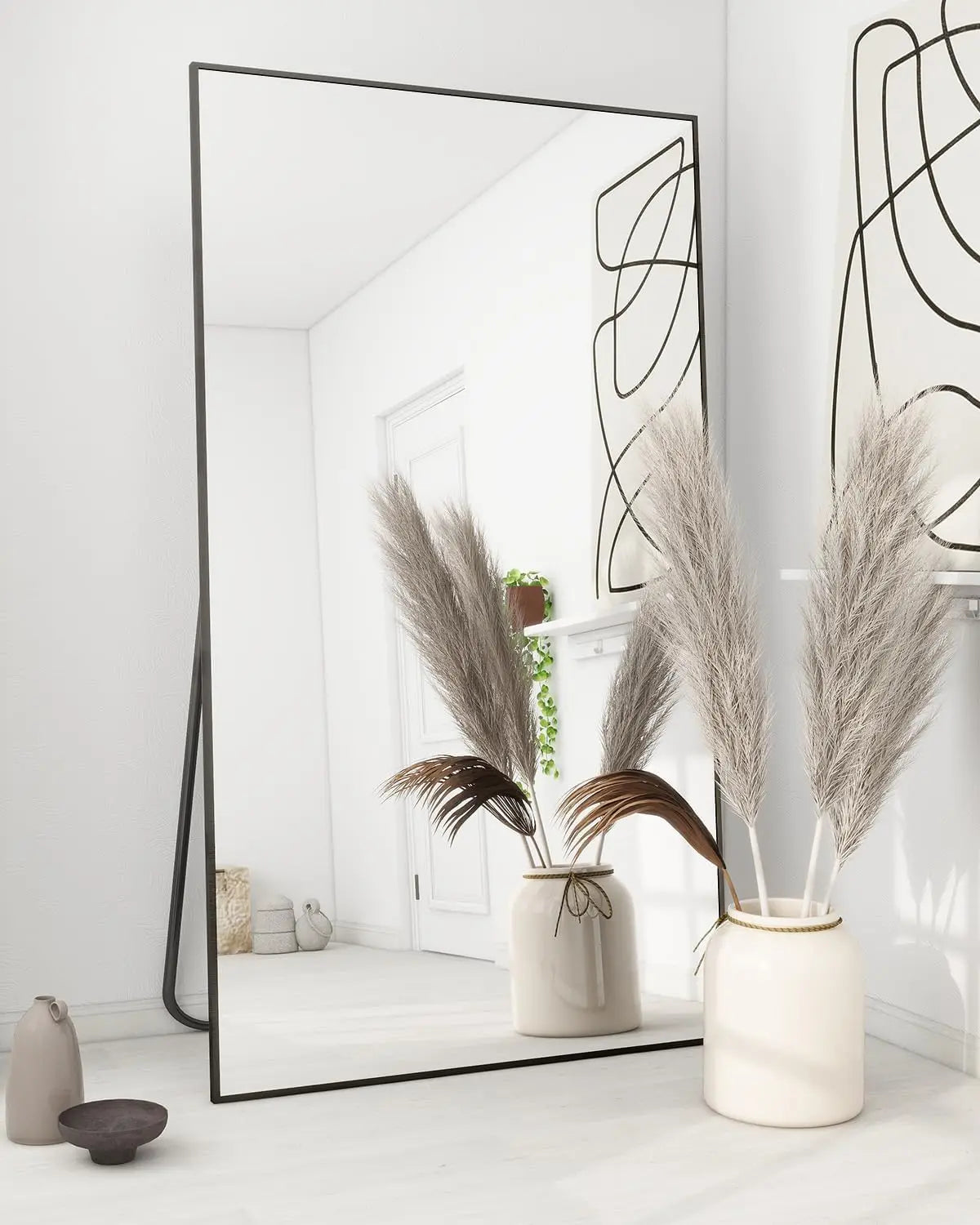 Large Full Length Mirror 34"x76" – Floor Body Mirror with Stand, Metal Frame for Wall-Mounted, Hanging or Leaning Vanity Use