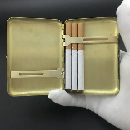 Retro Brass Cigarette Case - Double Gun Carved Pattern, Durable Anti-Pressure Tobacco Storage Box, Men’s Smoking Accessory