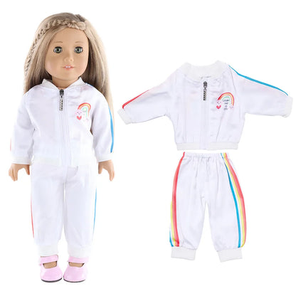 Cute Rainbow Sweat Suit for 18-Inch American Doll — Daily Casual Outfit for Reborn Dolls, Our Generation Girl’s Toy Gift