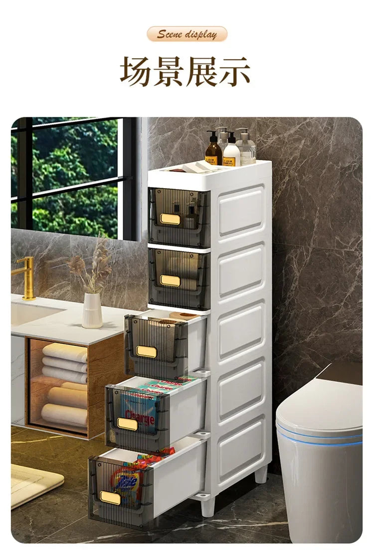 Transparent Bathroom Storage Cabinet – Luxury Visible Light Floor-Mounted Dustproof Narrow Organizer