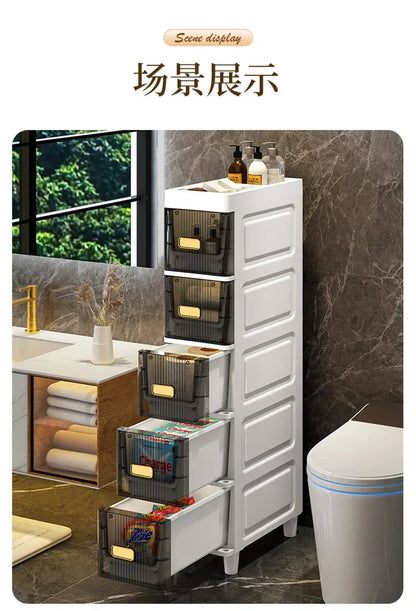 Transparent Bathroom Storage Cabinet – Luxury Visible Light Floor-Mounted Dustproof Narrow Organizer