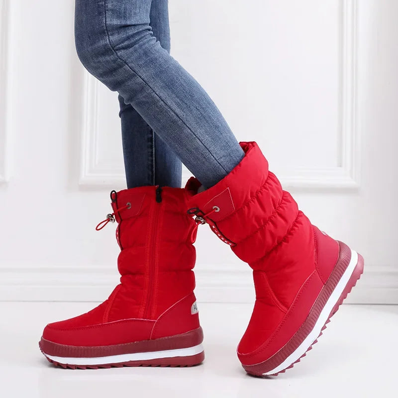 Women’s Faux Fur Ankle Boots – Silver Chunky Platform Waterproof Snow Boots with Thick Plush, Warm Winter Shoes