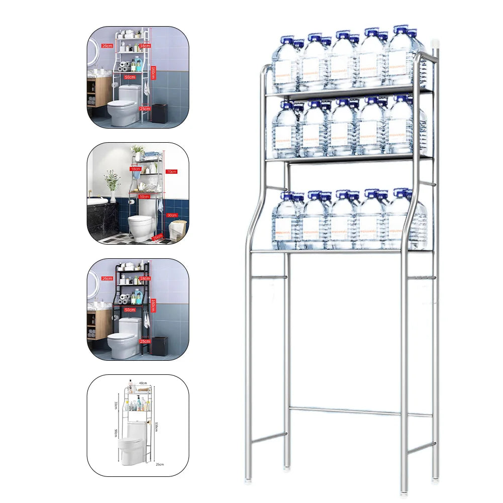 Metal Over-The-Toilet Storage Rack – Bathroom Organizer with Towel Hooks & Toilet Paper Holder