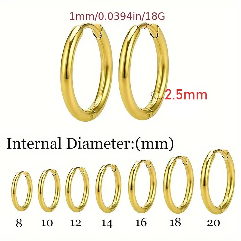 Tiny Stainless Steel Hoop Earrings - 8-20mm Dainty Round Ear Buckle Piercing Jewelry for Women & Men