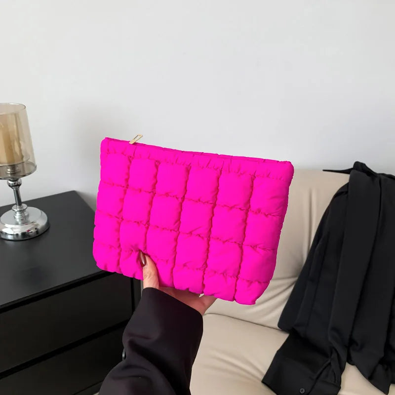 Women’s Quilted Cosmetic Bag — Portable Square Makeup Clutch & Small Toiletry Organizer Handbag