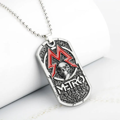 Metro Exodus 2033 Dog Tag Necklace – Retro Skull Pendant, Unisex Gamer Jewelry Gift