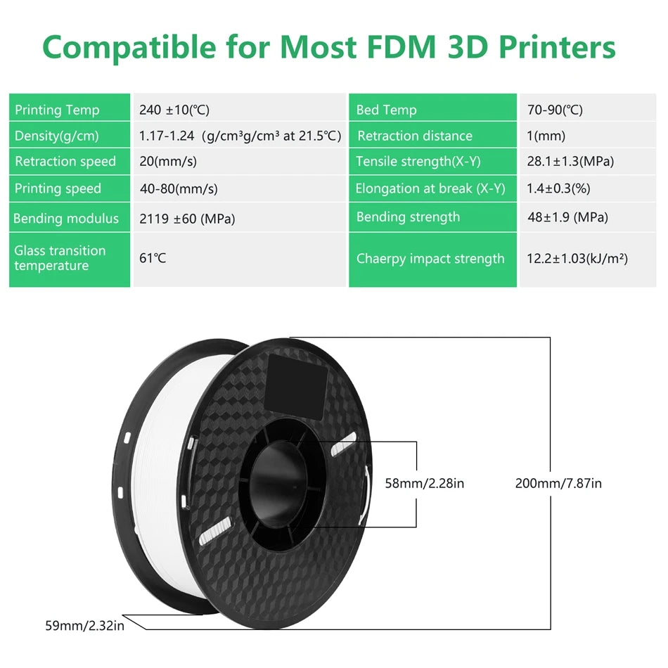 KINGROON 10KG PLA/ABS/PETG Filament 1.75mm – 10 Rolls Black, White, Gray for 3D Printing