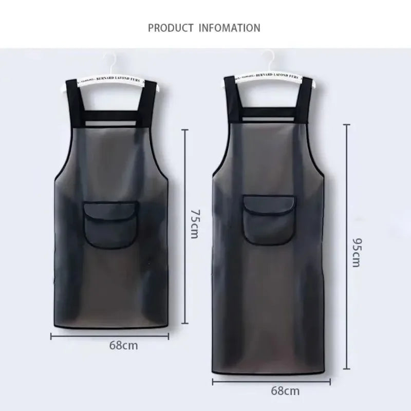 Waterproof PVC Kitchen Apron - Oil-Resistant, Dirt-Proof Cleaning and Household Work Apron in Black or Transparent Style