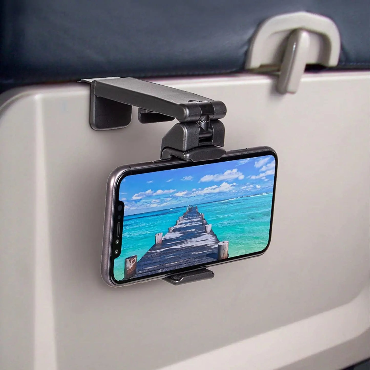 Portable Airplane Phone Holder Clip | Foldable Travel Stand for iPhone, Samsung, Google, Mi | Seat & Desk Mount Support