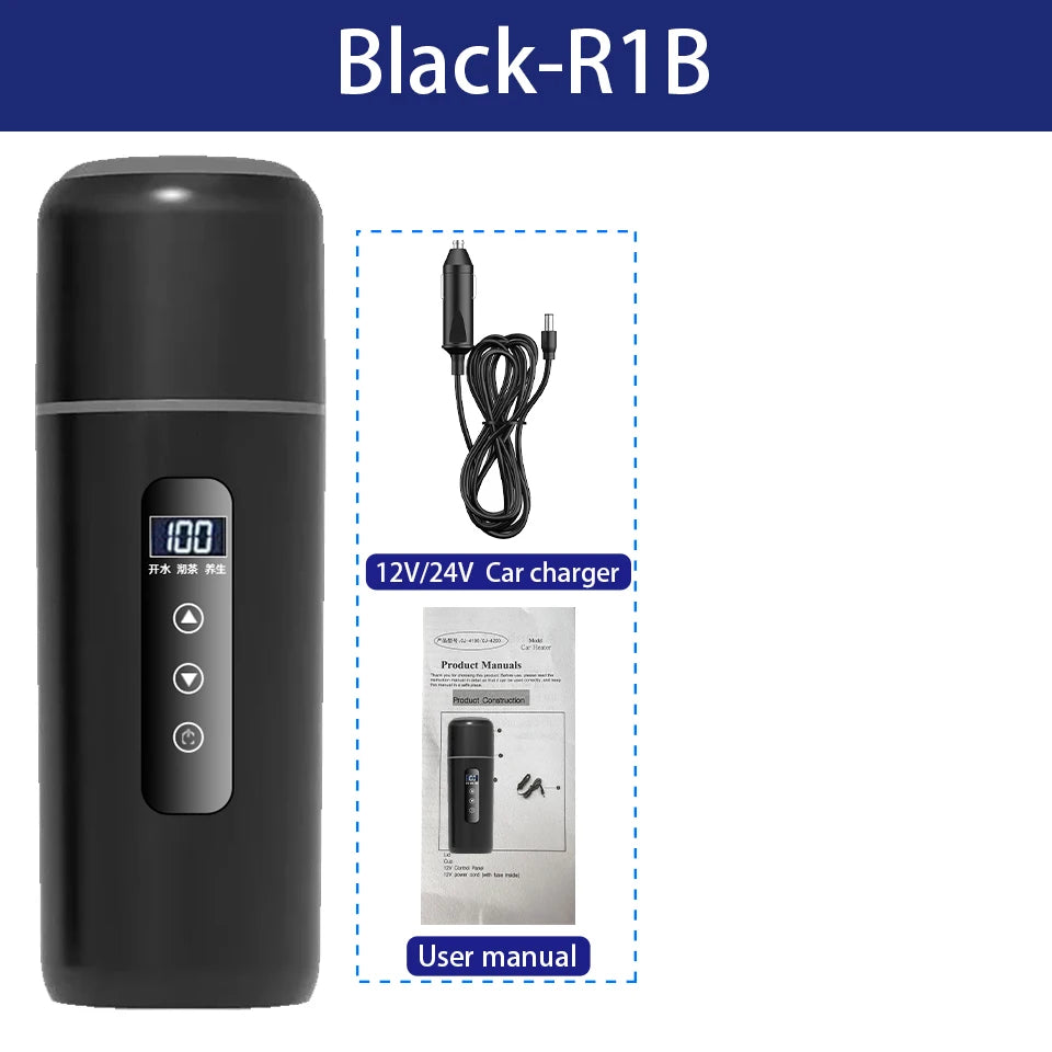 12V/24V Portable Car Electric Kettle 500ml – Smart Touch Screen Travel Heating Cup with Adjustable Temperature Thermal Mug