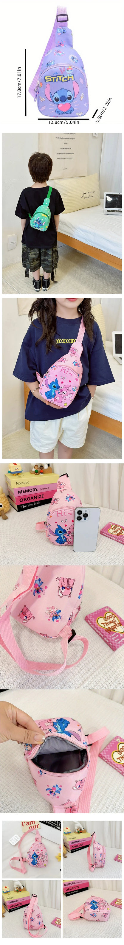Stitch & Angel Sling Chest Bag – Cartoon Anime Crossbody Shoulder Bag with Coin Purse for Daily Travel