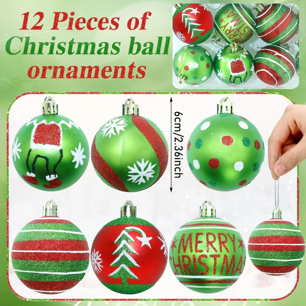 12PCS 6cm Christmas Ball Ornament Set – Festive Decorations for Tree, New Year, Wedding & Spring Festival Party Scenes