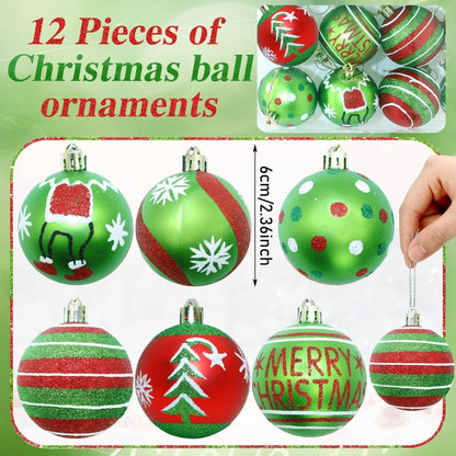 12PCS 6cm Christmas Ball Ornament Set – Festive Decorations for Tree, New Year, Wedding & Spring Festival Party Scenes