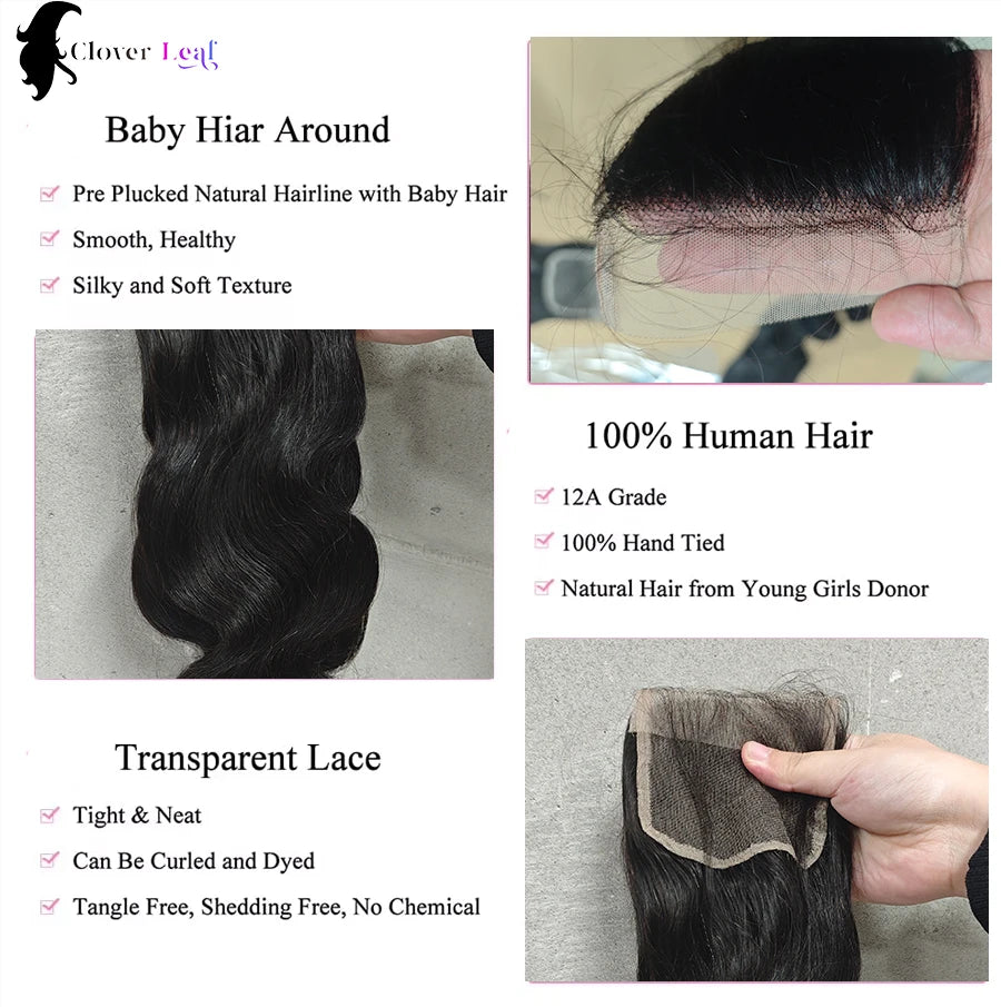 24 Inch Body Wave Bundles with Closure – Brazilian Hair Weave, 3 Bundles with 4x4 Closure, Natural Human Hair