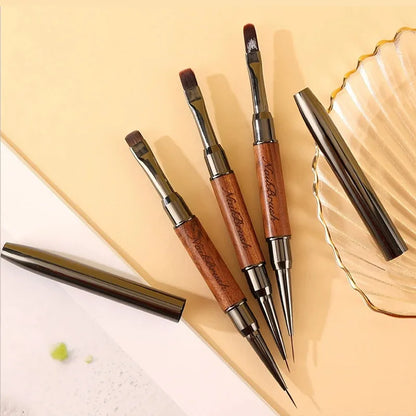Double-Head Sandalwood Handle Nail Brush – Liner Brush Painting Pen, Gel Brush for Crystal Nail Art Manicure