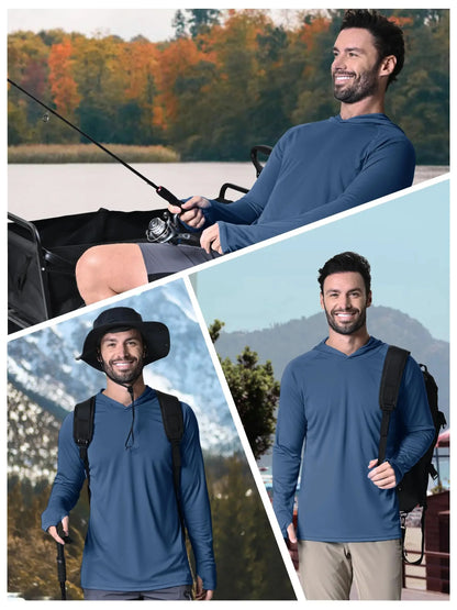 TACVASEN Men's Sun Protection Hoodie T-Shirt – UV-Proof, Lightweight, Breathable Long Sleeve Quick-Dry Top