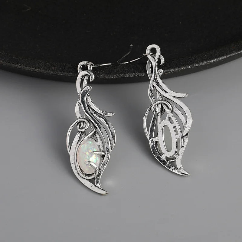 Bohemian Opal Dangle Earrings - Elegant Silver Plated Jewelry for Holidays & Special Occasions
