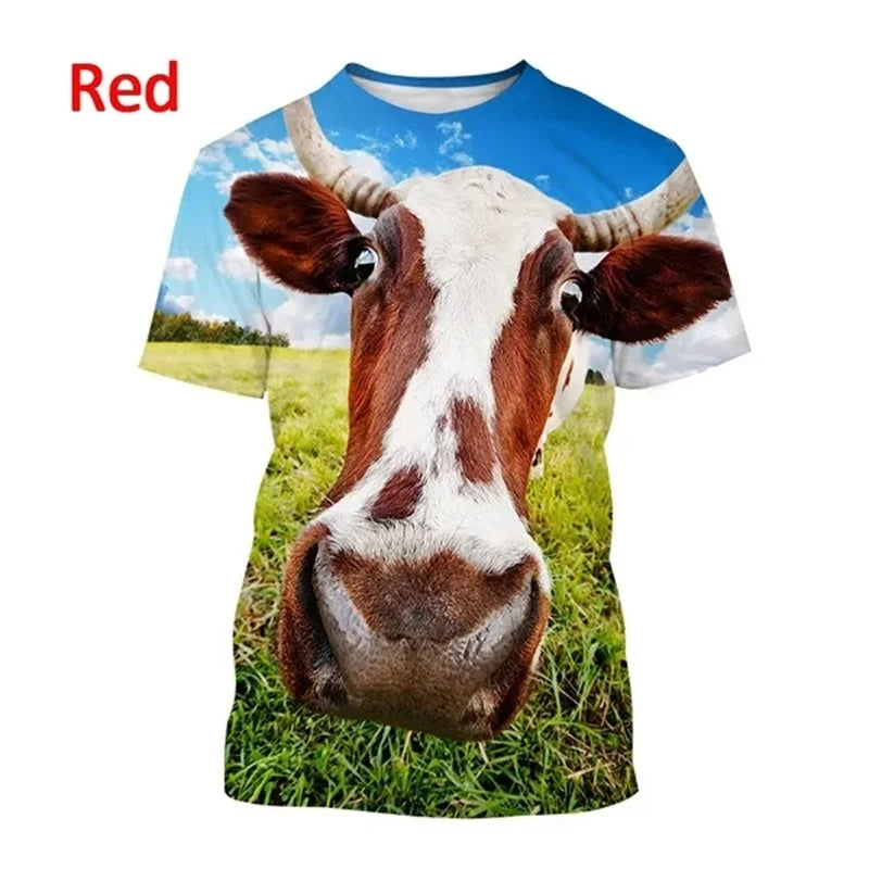 3D Cow Graphic T-Shirt - Funny Retro Unisex Summer Streetwear Tee
