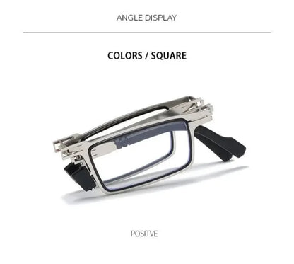Unisex Folding Reading Glasses – Full Metal Frame, Transparent Lenses, Anti-Blue Light with Case