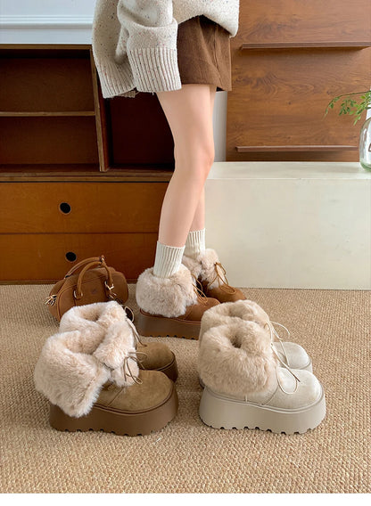 Women’s Winter Chunky Sole Fur Snow Boots – Cozy Height-Boosting Cotton Short Booties