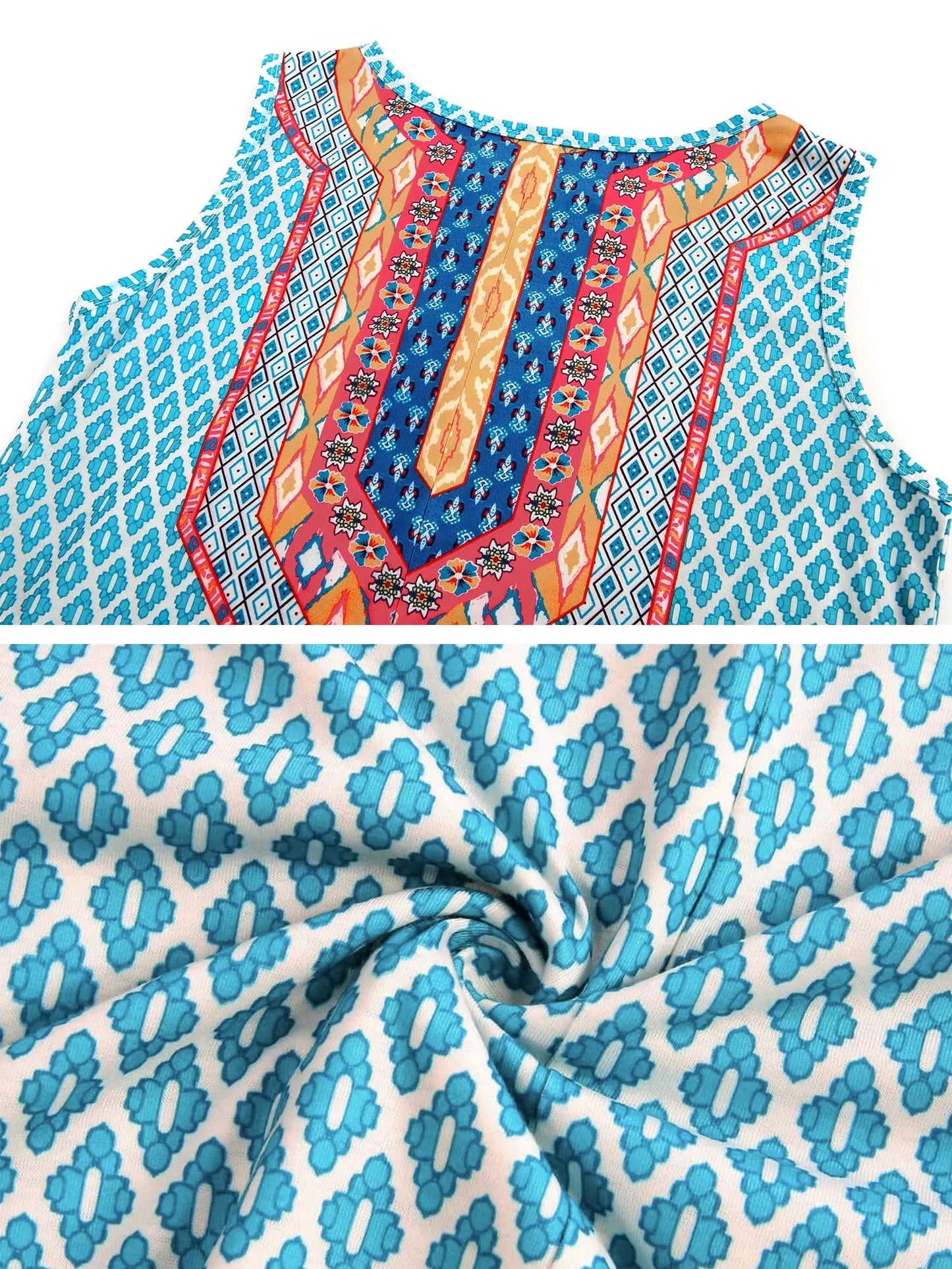 2024 Summer Boho Printed Dress - Women's Sleeveless Casual Holiday Gown O Neck Party Plus Size Fashion Dress