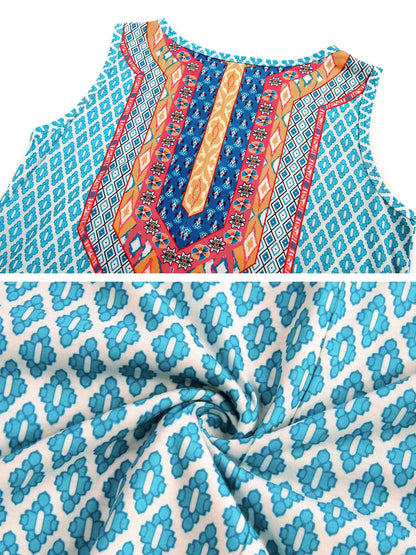 2024 Summer Boho Printed Dress - Women's Sleeveless Casual Holiday Gown O Neck Party Plus Size Fashion Dress