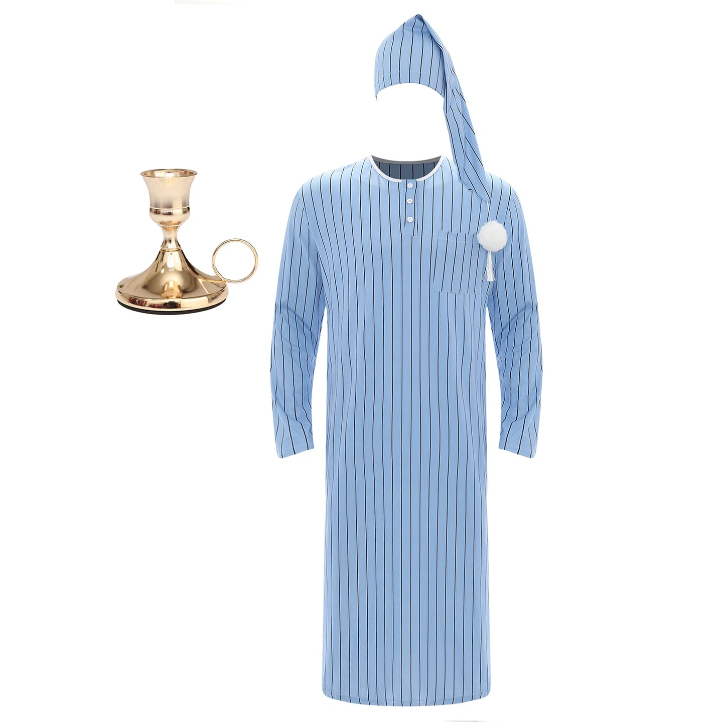 Men's Striped Pajama Set - Soft Loose Long Sleeve Sleepwear with Nightcap for Christmas & Halloween