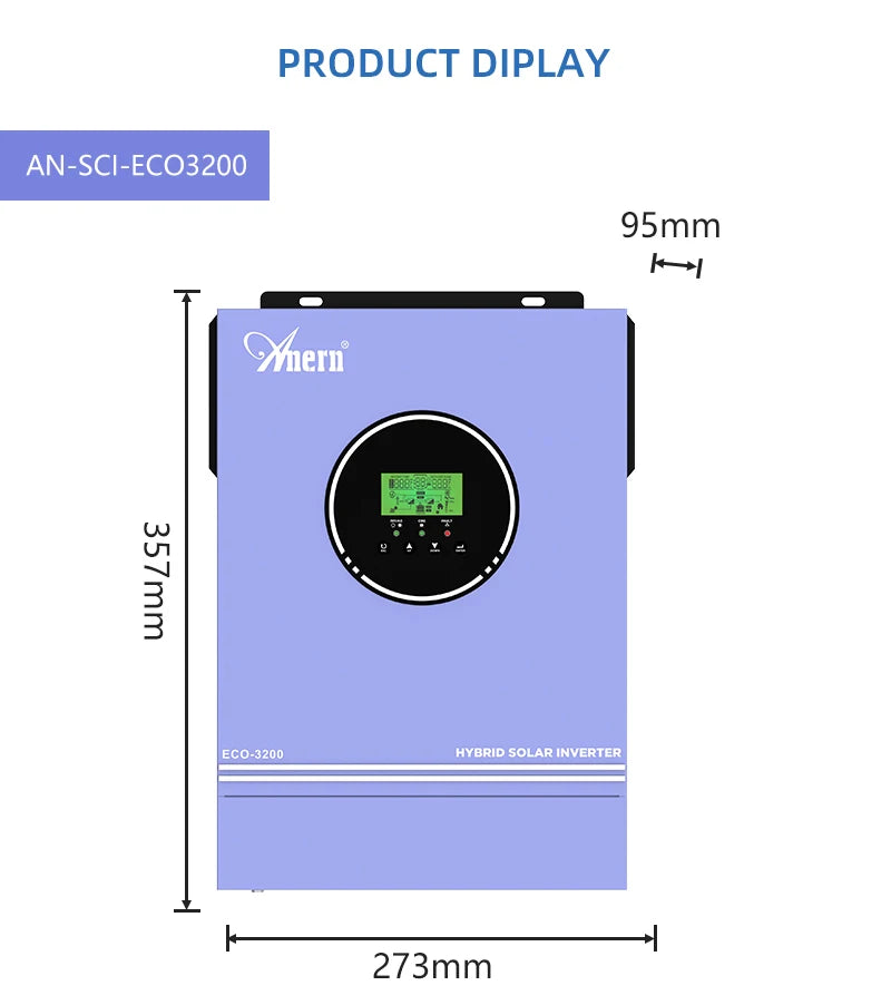 Solar Off-Grid Hybrid Inverter 3600W/4200W/6200W - MPPT Controller 24V/48V/220V, 120A, for Hybrid Solar Systems