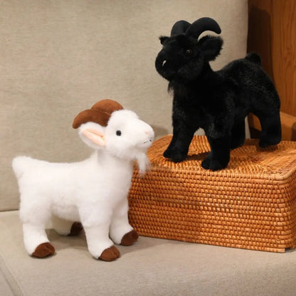 Cute Baby Goat Plush Doll - Soft Fluffy Horned Sheep Stuffed Animal Toy for Kids & Adults