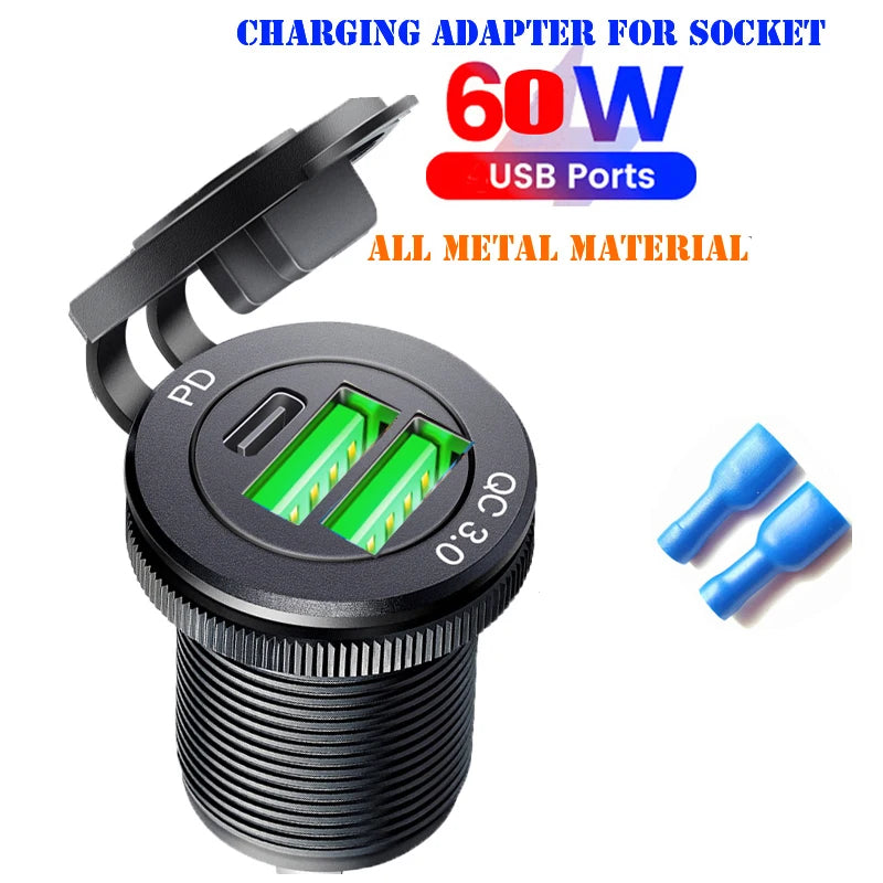 Type-C Built-in USB Car Charger Socket QC3.0 Fast Charging Aluminum Metal Power Outlet Adapter for Audi A1 A3 A4 A5 A6 A7 A8 Universal Fit