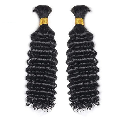 Bulk Braiding Hair - 100% Human Deep Wave Hair, Unprocessed No Weft, Boho Braids, Brazilian Remy Hair Extensions
