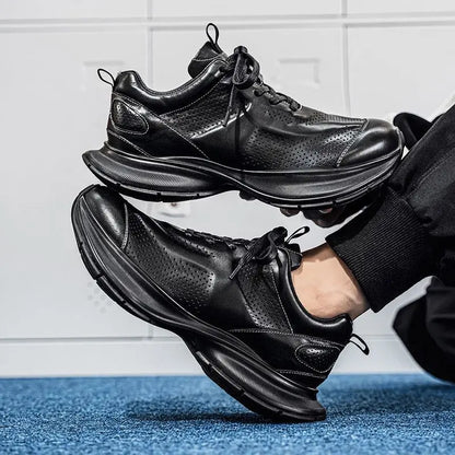 British Style Men's Leather Casual Shoes - Lightweight Retro Outdoor Sneakers for Winter & Everyday Wear
