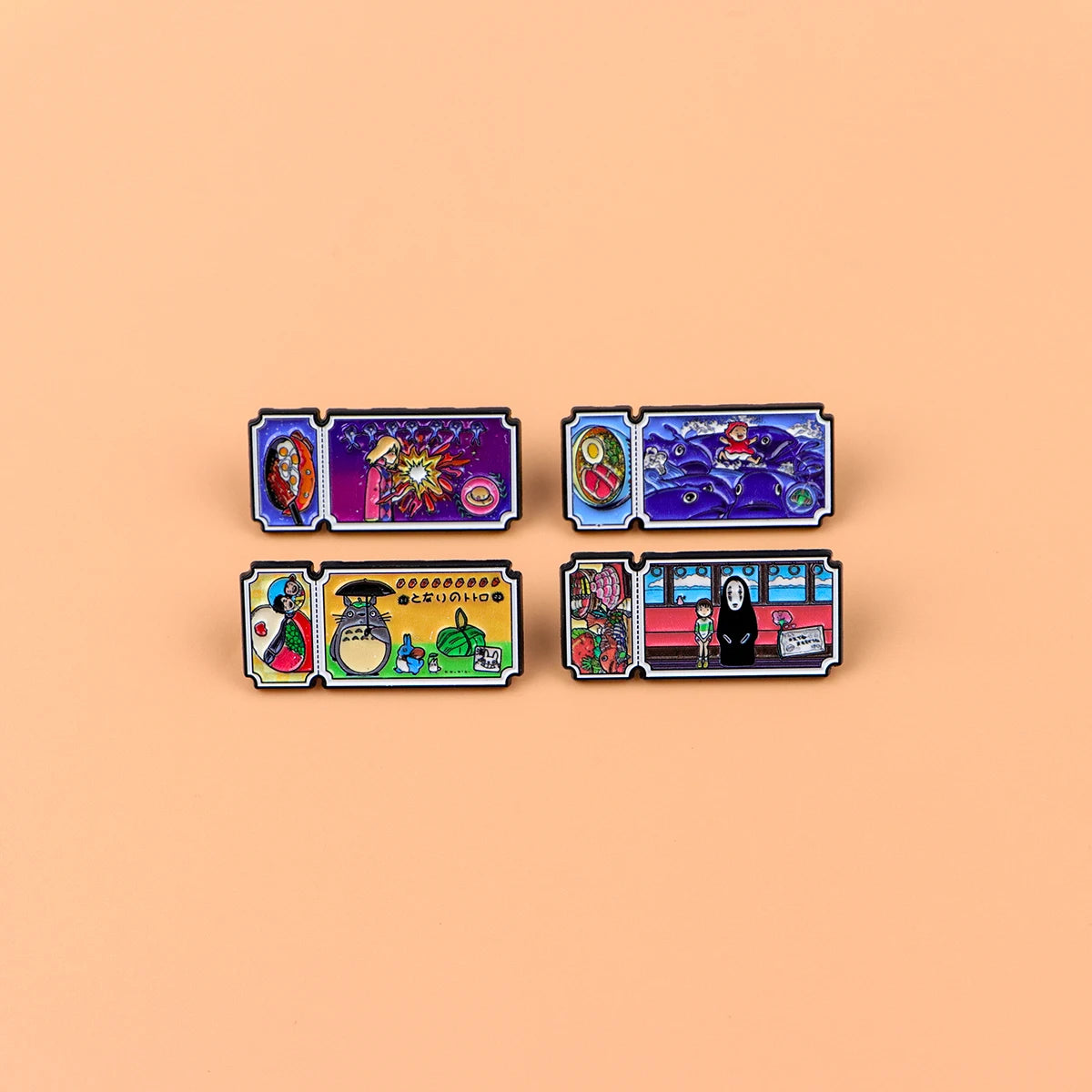 4-Piece Anime Movie Ticket Enamel Pins - Cute Cat Lapel Badges for Backpacks & Fans