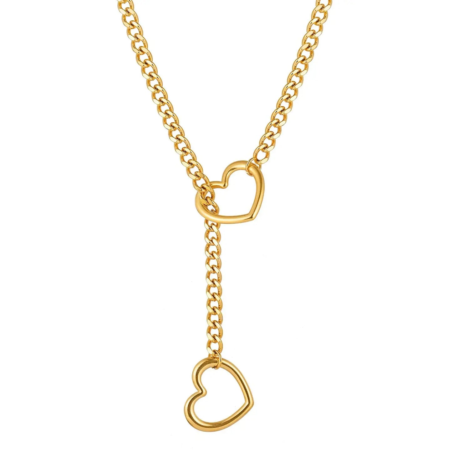 Adjustable Stainless Steel Cuban Link Necklace - Heart O Ring Punk Rock Chain Jewelry for Daily Party Wear