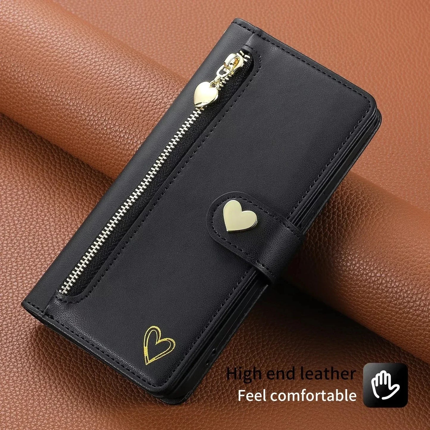 Leather Lanyard Wallet Phone Case for Samsung Galaxy - Zipper Card Holder Flip Cover