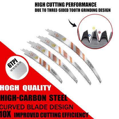 3Pcs Reciprocating Saw Blades Set 6-10-12-15 Inch 6TPI Arc Edge – Heavy Duty Wood Pruning Blades for Tree Trimming & Wood Cutting Tools