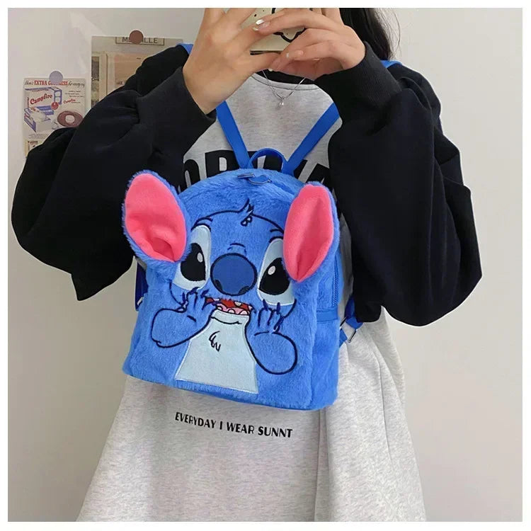 Disney Blue Stitch Plush Backpack – Large-Capacity Cartoon Bag for Kids & Kindergarten Gift
