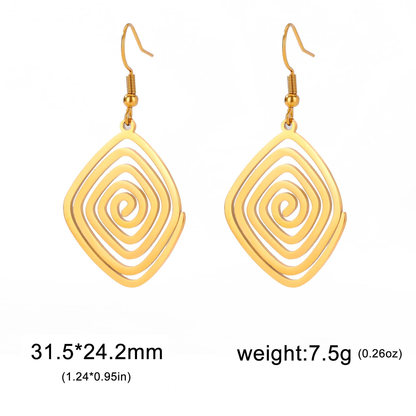 Skyrim Irregular Spiral Swirl Drop Earrings – Gold Stainless Steel Geometric Earrings for Women Trend Jewelry Gift