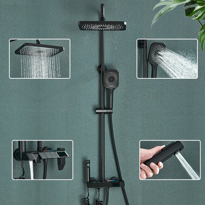 Rozin Black Smart Digital Display Shower Faucet Set - Piano Style Rainfall Bathroom System with Grey Digital Mixer Tap & Bidet Shower