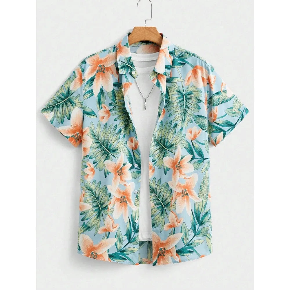 Men’s Hawaiian Print Shirt - Casual Slim Fit Beach Shirt with Vintage Oversized Style