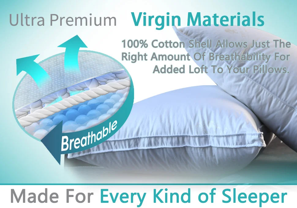 100% Goose Down Pillow – Luxury Five-Star Hotel Quality, Soft & Supportive Sleep Pillow, Single Size