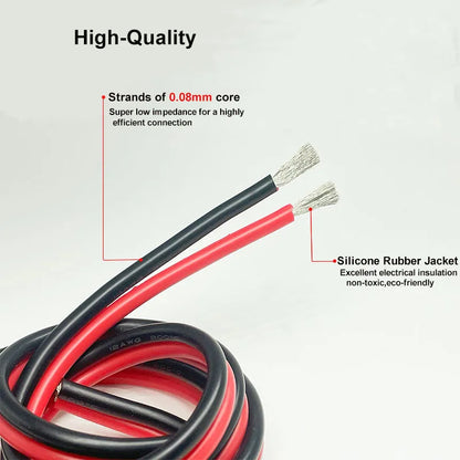 Super Soft Silicone Tinned Copper Wire - High Temperature 2-Pin Red & Black Cable (8AWG-28AWG)